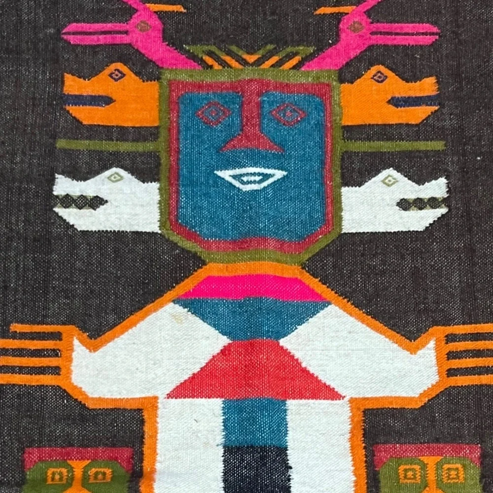 Vtg woven Brown Pink Wool Native Aztec Mayan Wall Hanging Tapestry Rug 45
